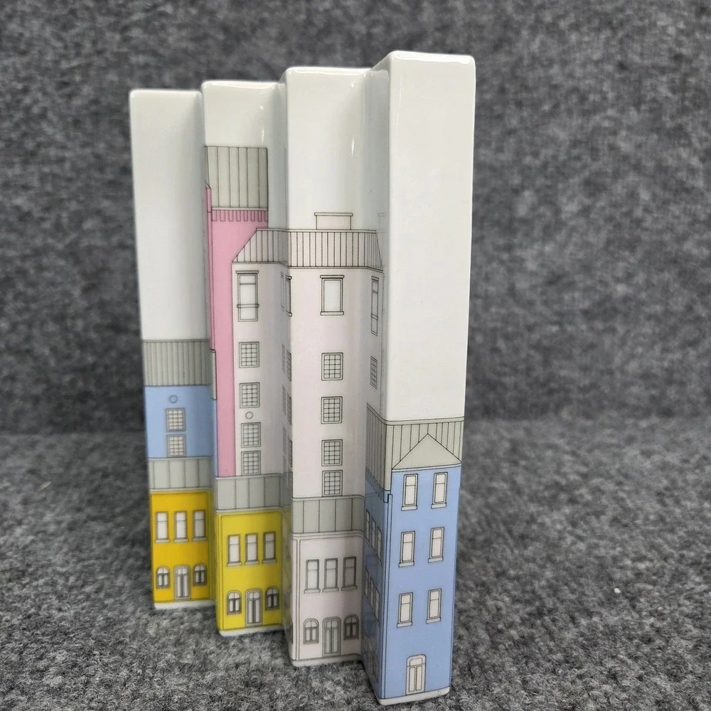 Vintage‎ 1980's Thomas Germany Geometric Skyline Houses Ceramic Rosenthal Vase